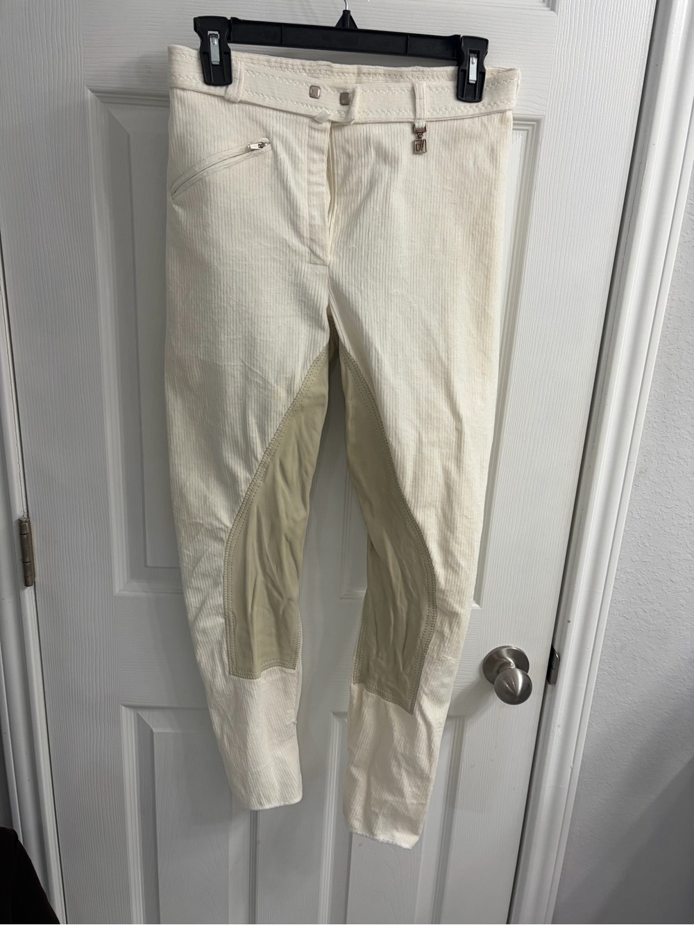 White Equestrian Breeches with Gold Logo Tag